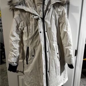 Women's long White Hooded Parka Coat
